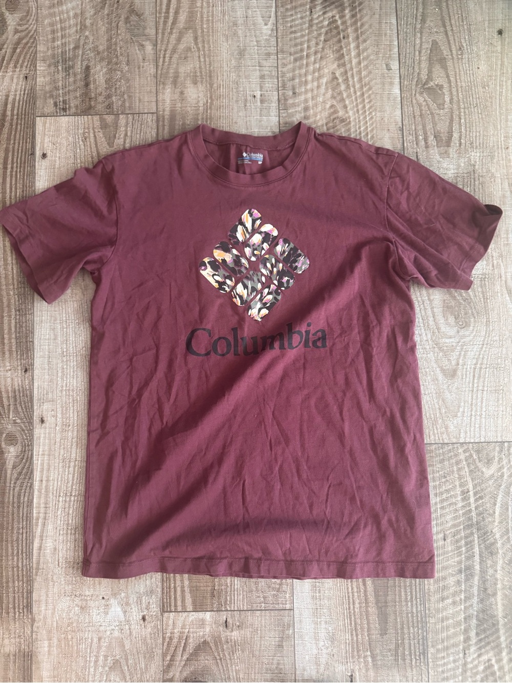 Columbia Maroon Short Sleeve Tee with Floral Logo